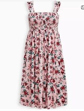 torrid Pink Floral Midi Dress with Ruffle Straps